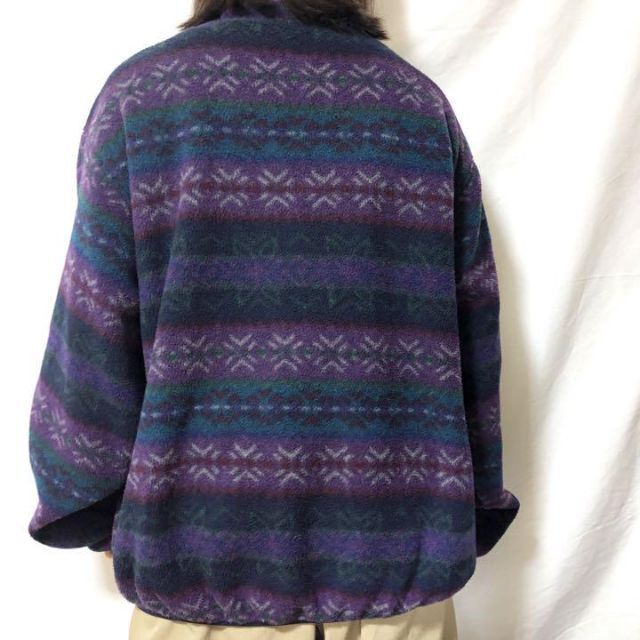 LANDS'END - USA製 ランズエンド 総柄フリース 90s 希少 ハーフボタン