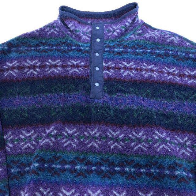 LANDS'END - USA製 ランズエンド 総柄フリース 90s 希少 ハーフボタン