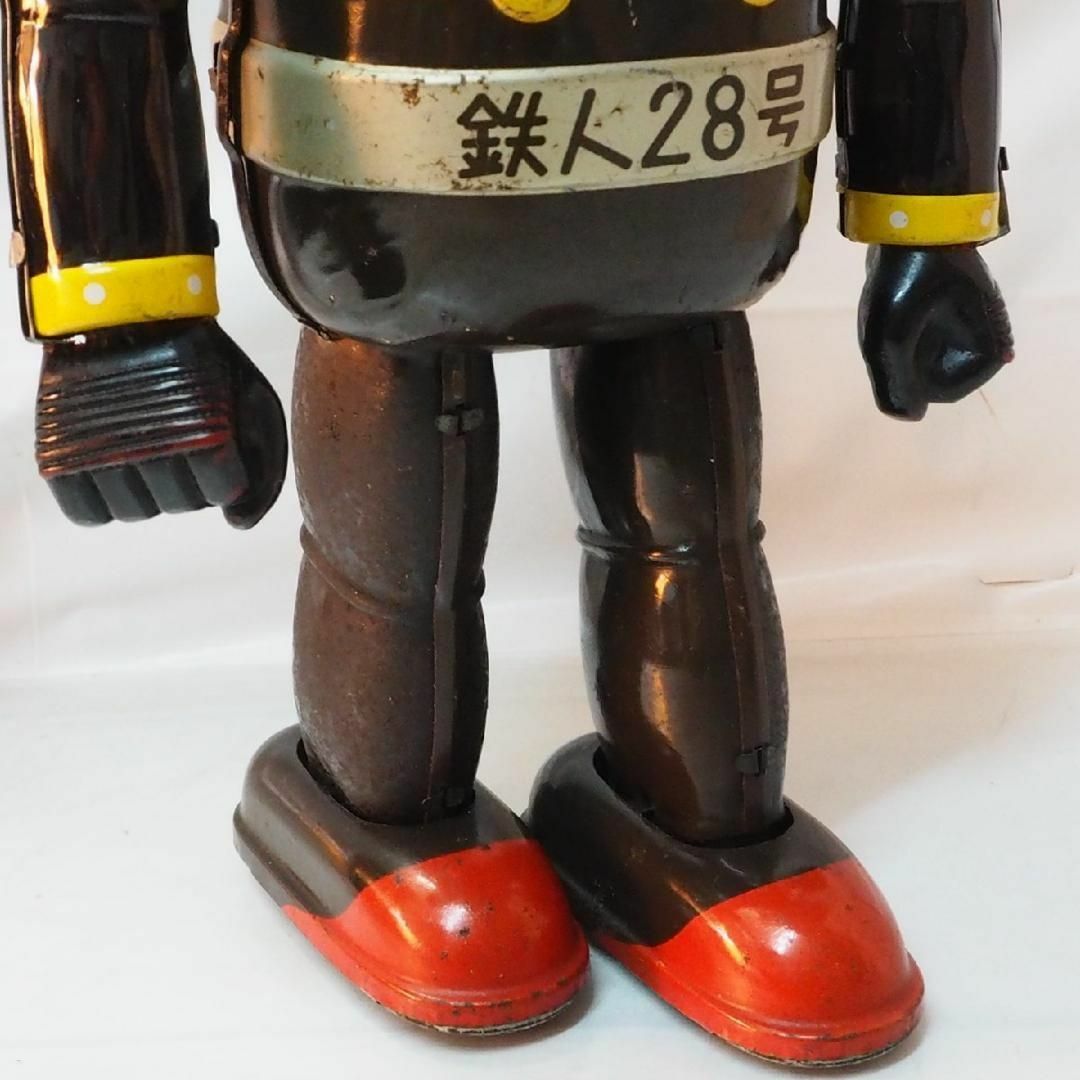 野村【鉄人28号 焦茶 パンチ交換サビ有 金具欠】ブリキ ロボットTIN箱