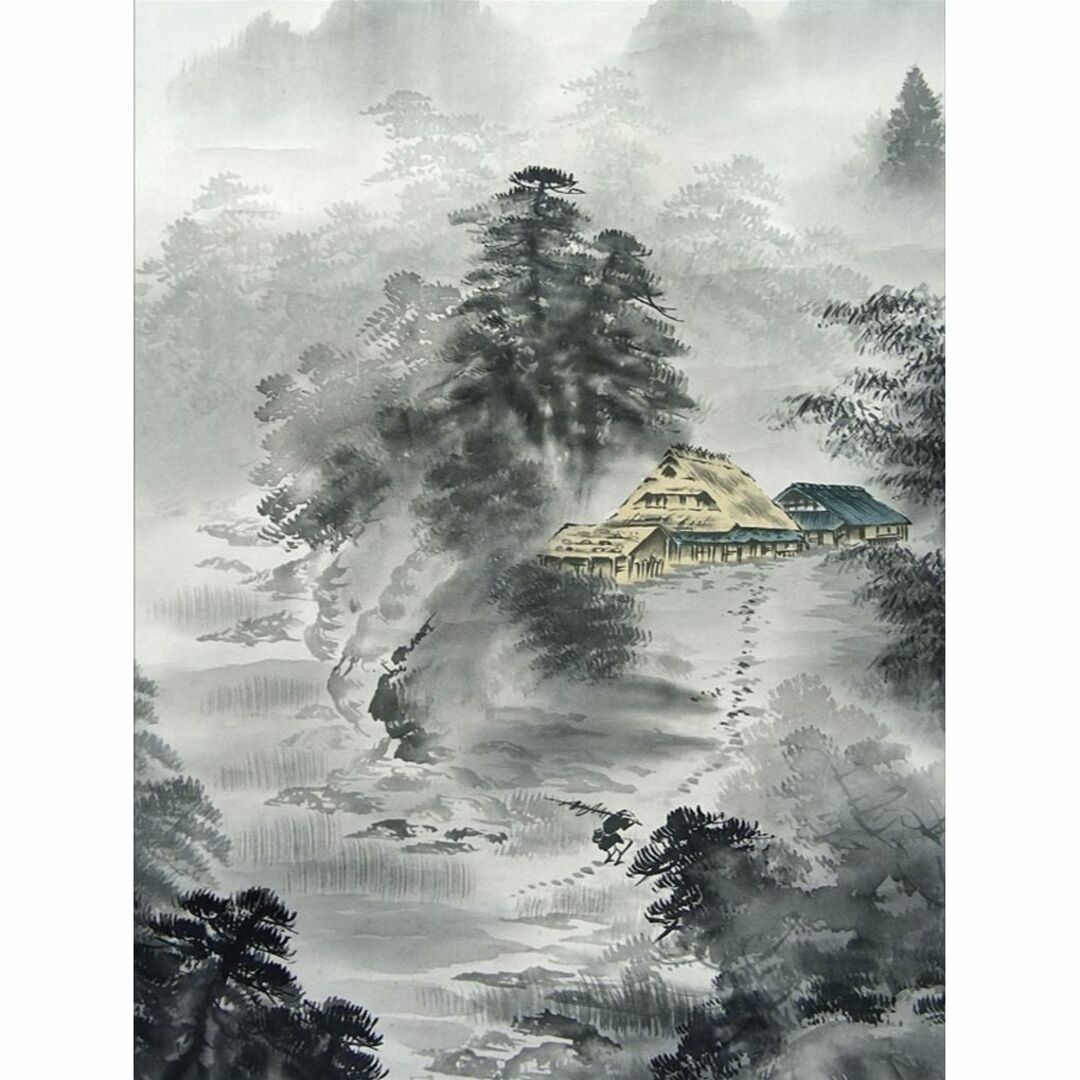 掛軸 秋峰『水墨山水図』絹本 肉筆 共箱付 掛け軸 a072014の通販 by 吉