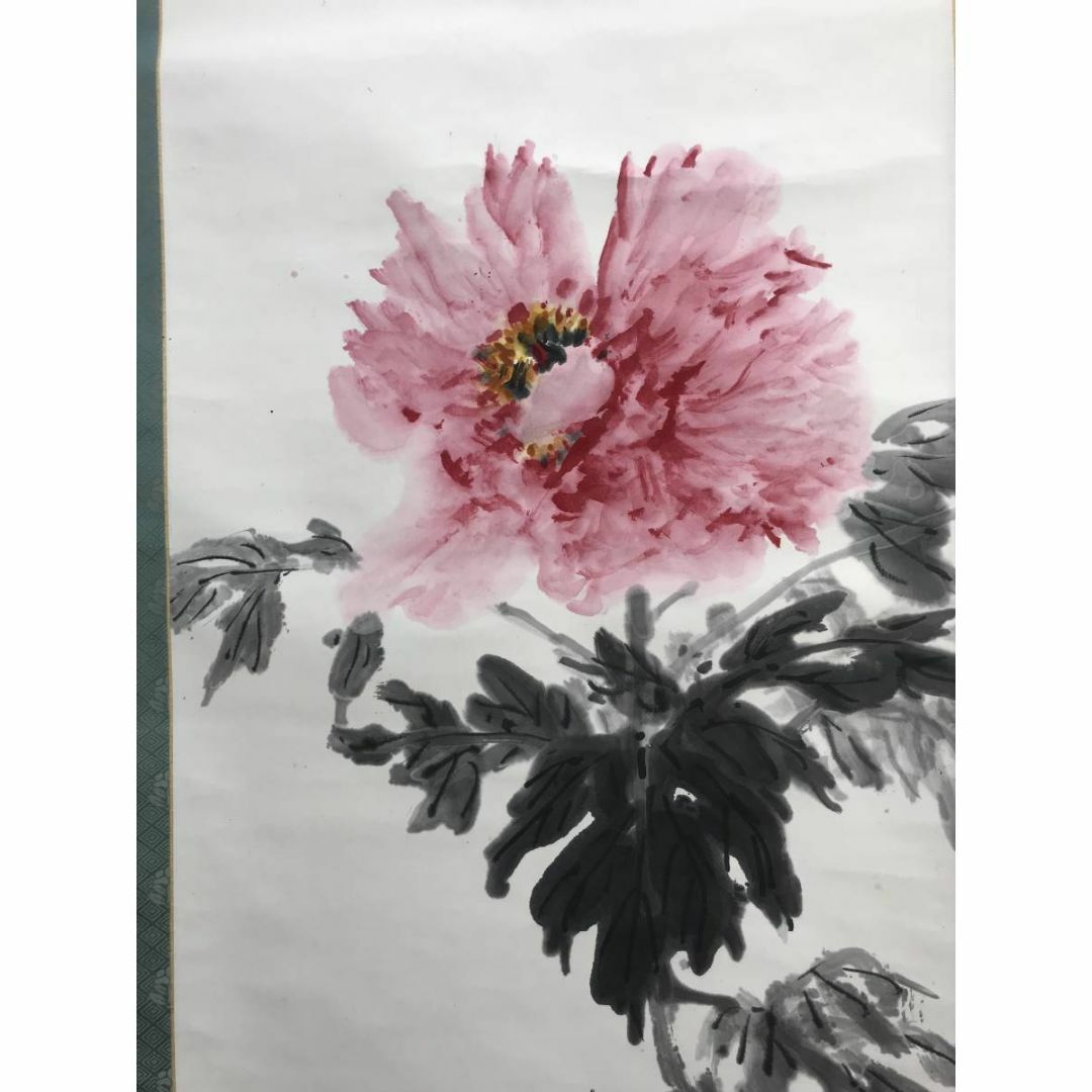 真作】下村為山/牡丹に蝶図/華王/花図/花鳥図/掛軸/名家伝来/AC-785