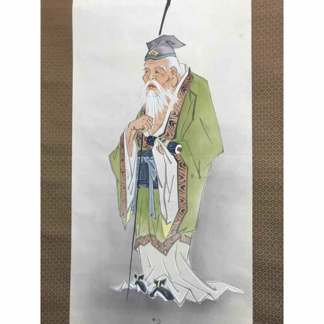 真作】福留明光/寿老人亀鶴図/人物図/鶴亀図/三幅対/掛軸☆宝船☆AD-15