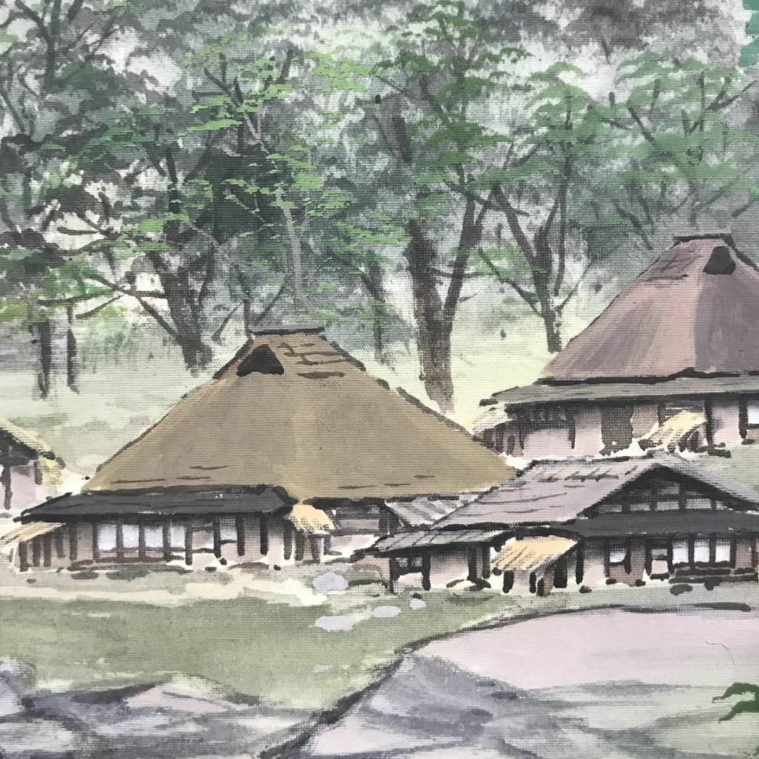 真作】百瀬徳三郎/青緑山村図/山水図/横物/掛軸☆宝船☆AC-156の通販