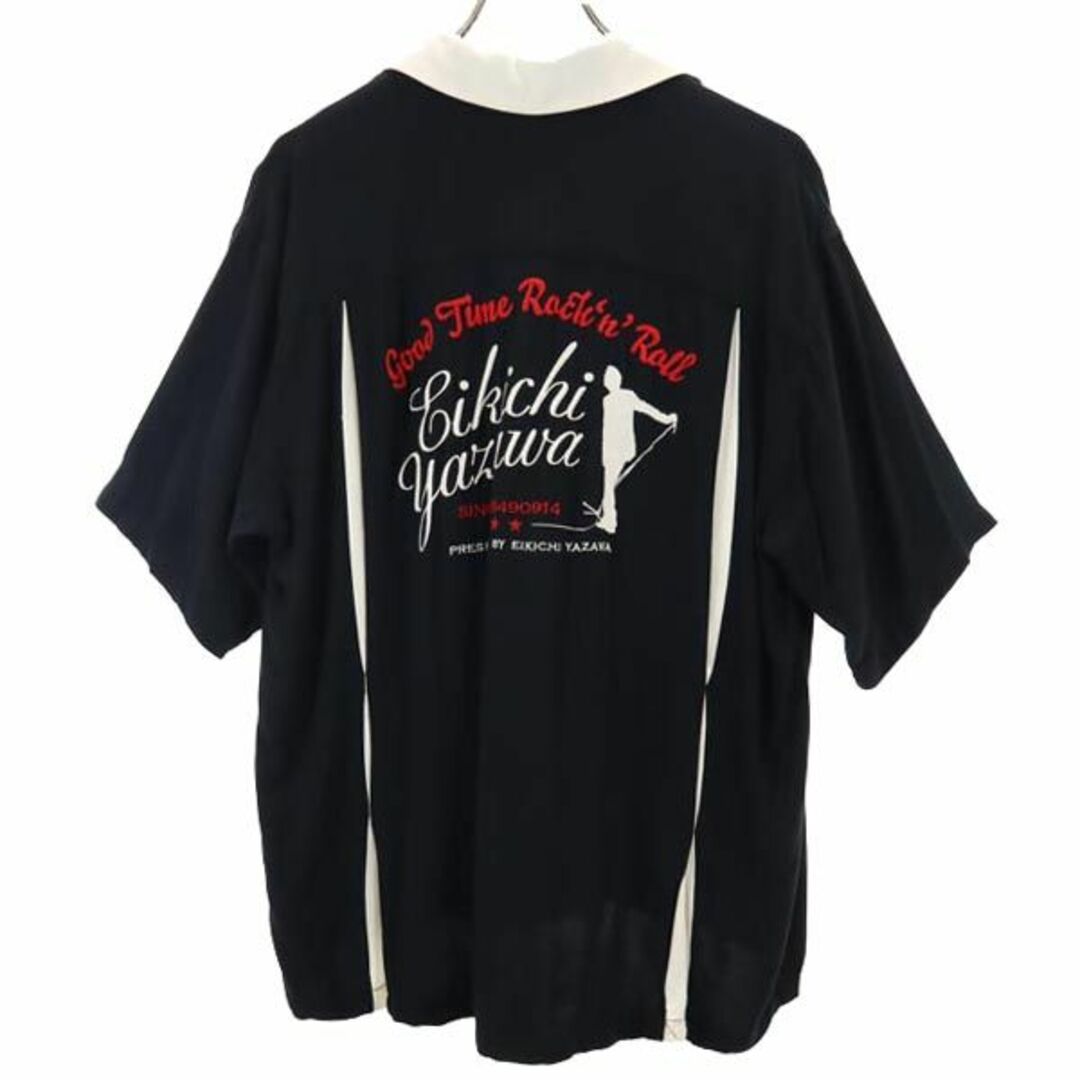 矢沢永吉 日本製 オープンカラー 半袖 シャツ L ブラック系 E.YAZAWA