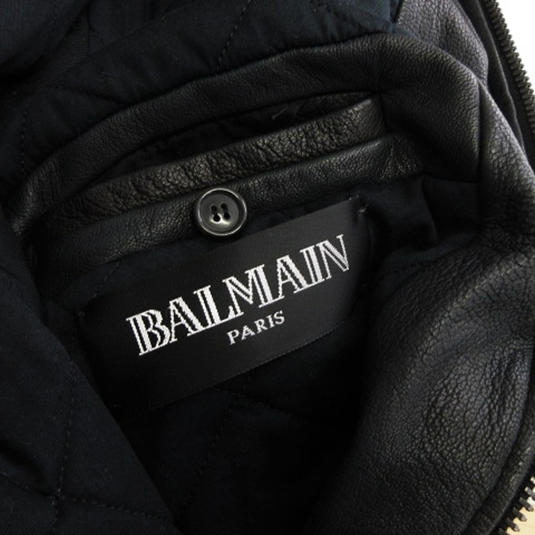 BALMAIN - バルマン A2 フライトジャケット ジップアップ レザー 紺 46