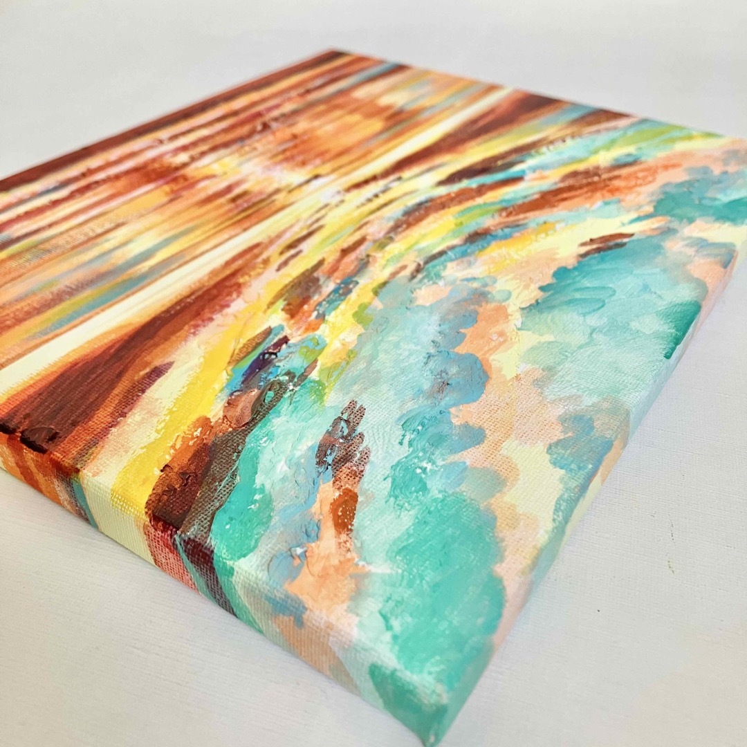 茜色の空＊絵画 風景画 原画 海 空 アクリル画 テクスチャーアートの