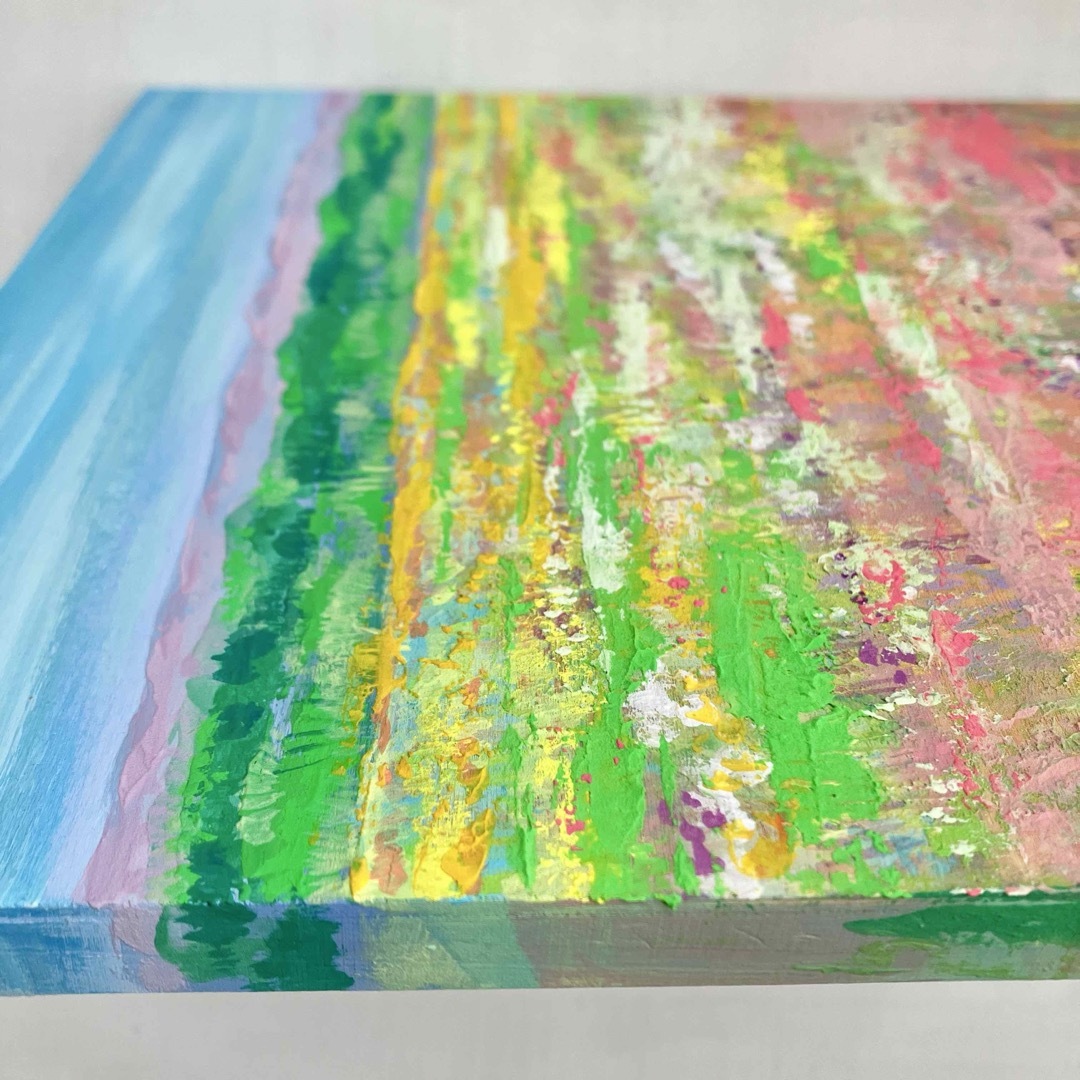 一面に咲く花＊絵画 風景画 春 花畑 テクスチャーアートの通販 by