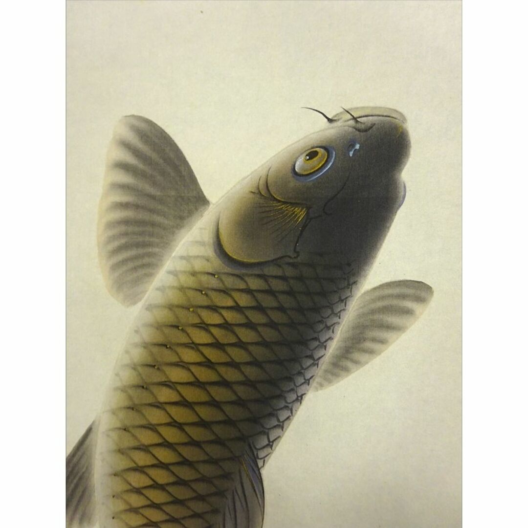 真作】掛軸 大谷園泉『遊鯉』日本画 絹本 肉筆 共箱付 掛け軸 p062812