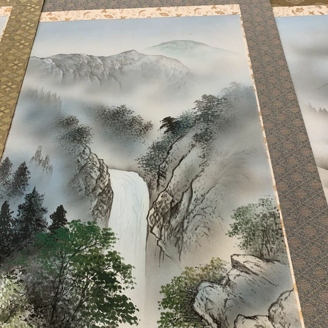 掛軸3本セット 葛谷聖山『新四季賞翫』日本画 山水 風景画 絹本 共箱付