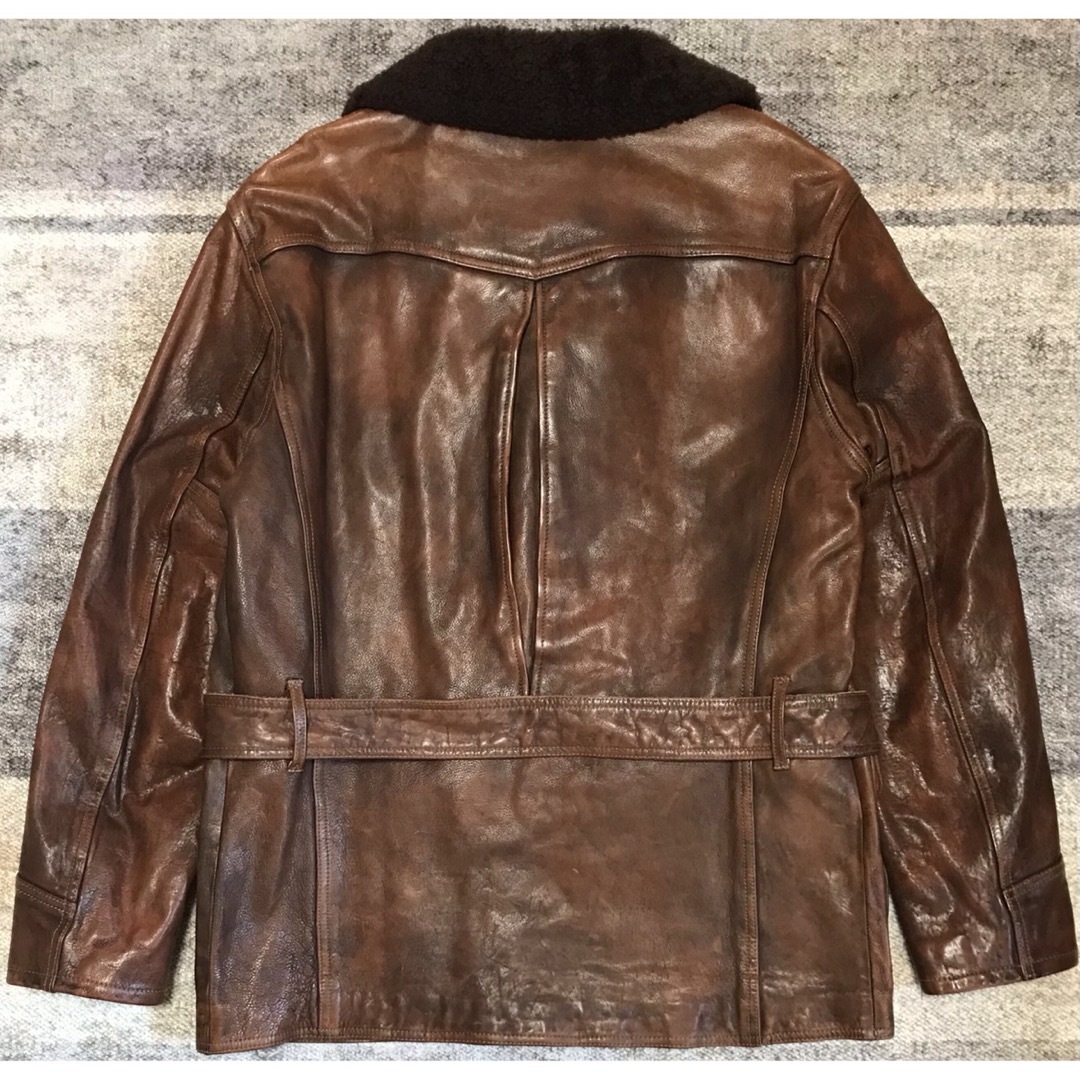 究極の逸品 黄金期 ラルフローレン 襟ムートン ダブルブレスト レザー