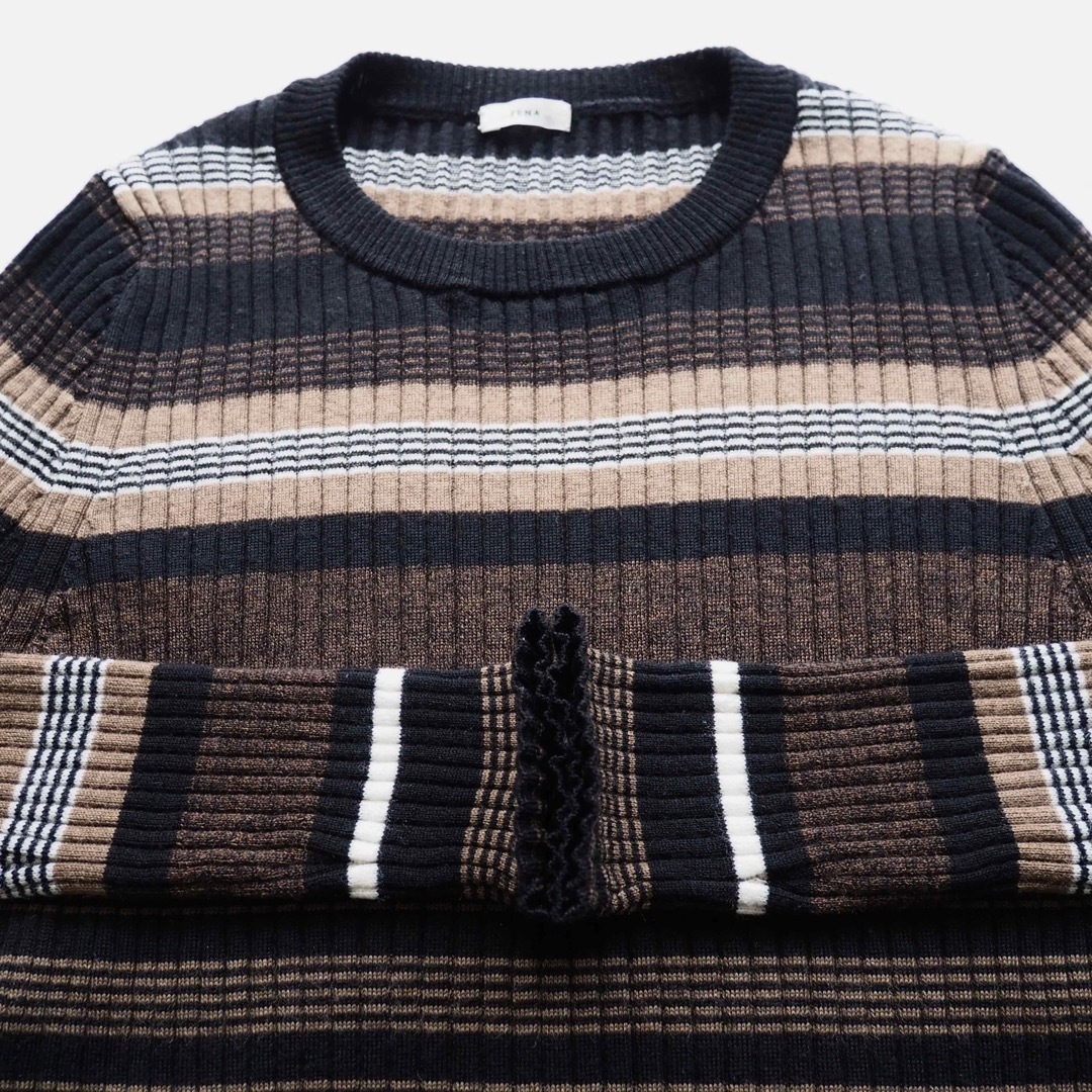IENA - IENA 6x3 リブクルーネックプルオーバー ボーダーニット ウール