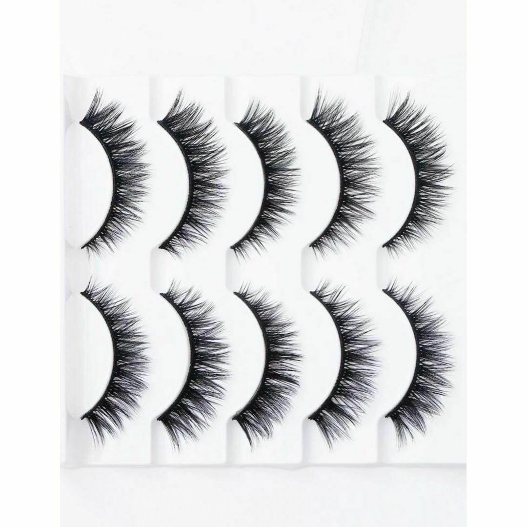 ナチュラルつけまつ毛 3Dフェイクミンク メイク つけま 5ペア ブラック