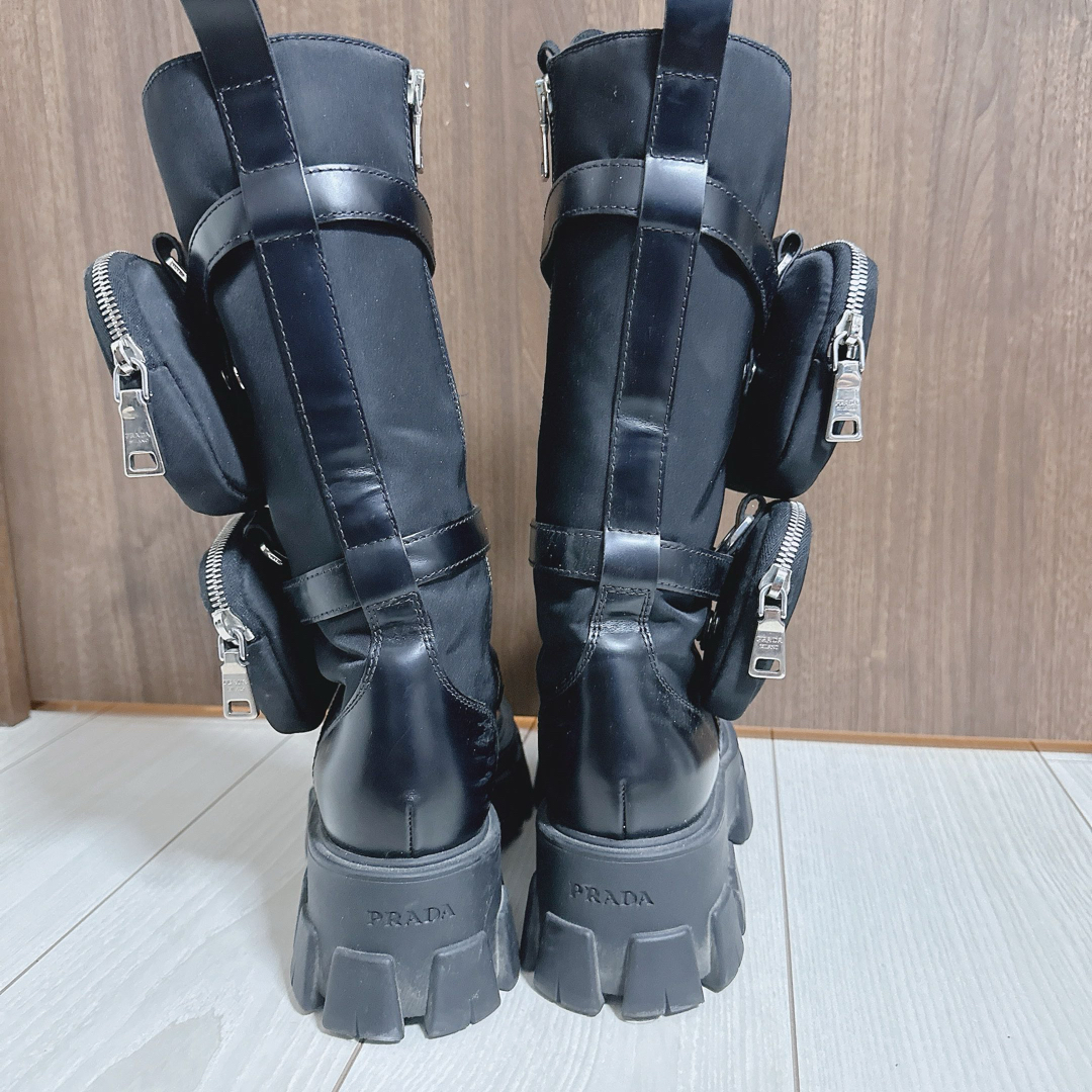 PRADA - 【PRADA】モノリス ロングブーツ 36 レザー 編み上げ【23.5cm