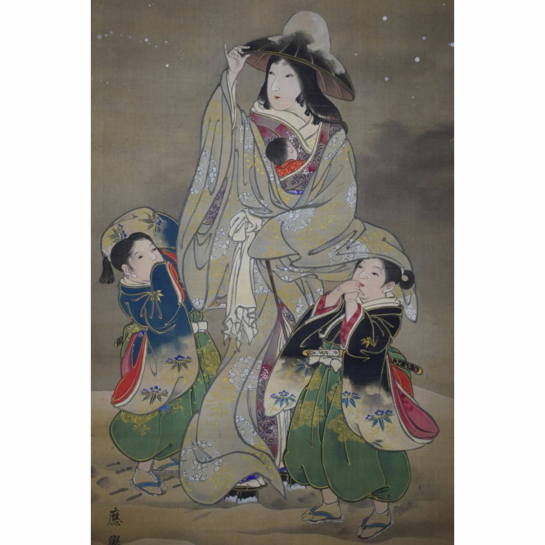 模写/圓山應挙/円山応挙/常盤御前双鶏図/三幅対/花鳥図/掛軸☆宝船☆X