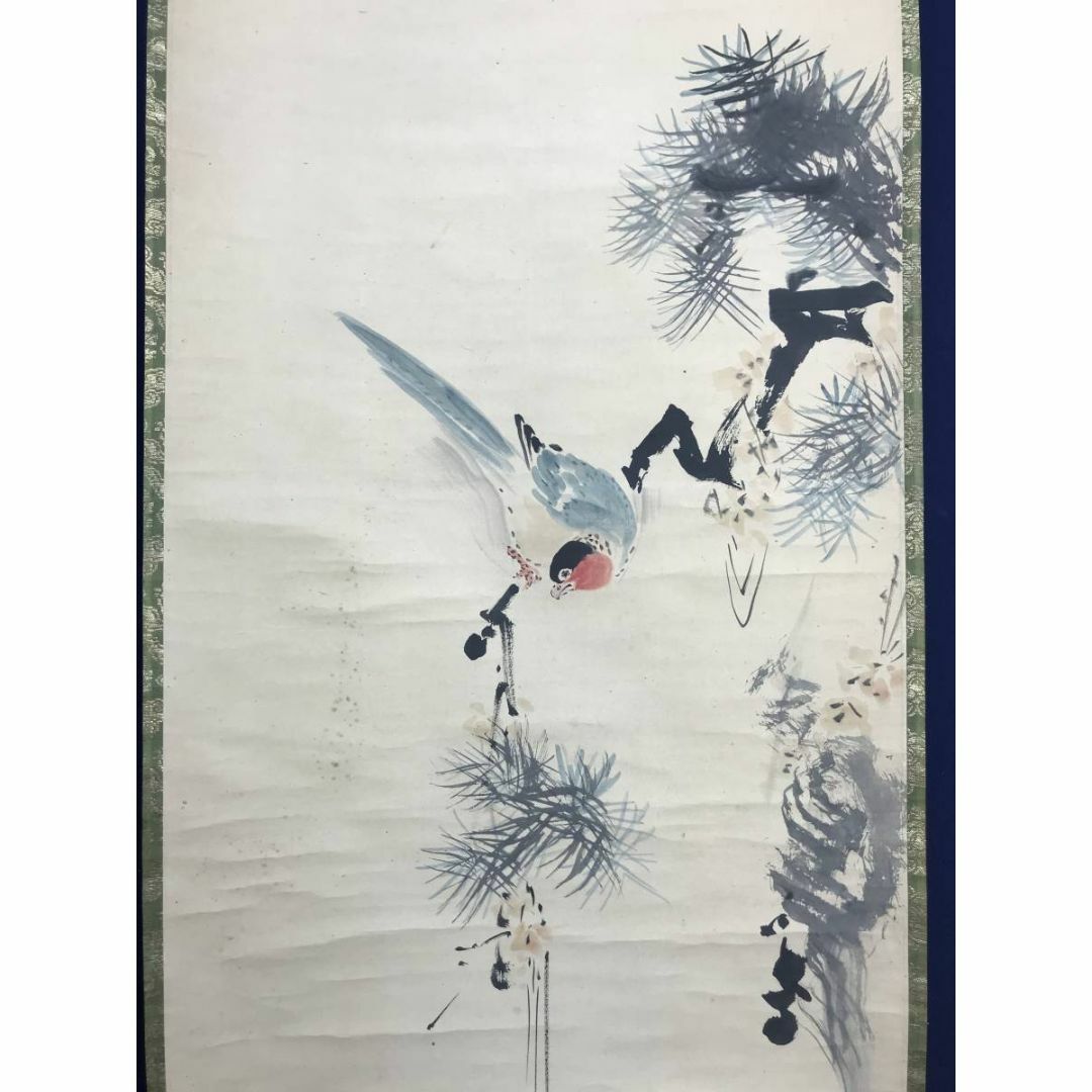 真作/狩野岑信/桃仙人/東方朔/鳥図/三幅対/江戸前期/掛軸☆宝船☆AE