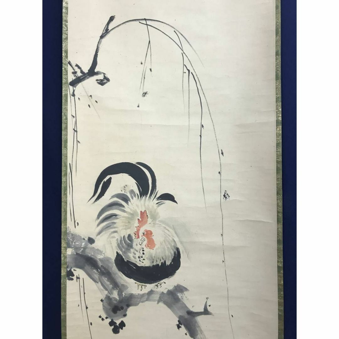 真作/狩野岑信/桃仙人/東方朔/鳥図/三幅対/江戸前期/掛軸☆宝船☆AE