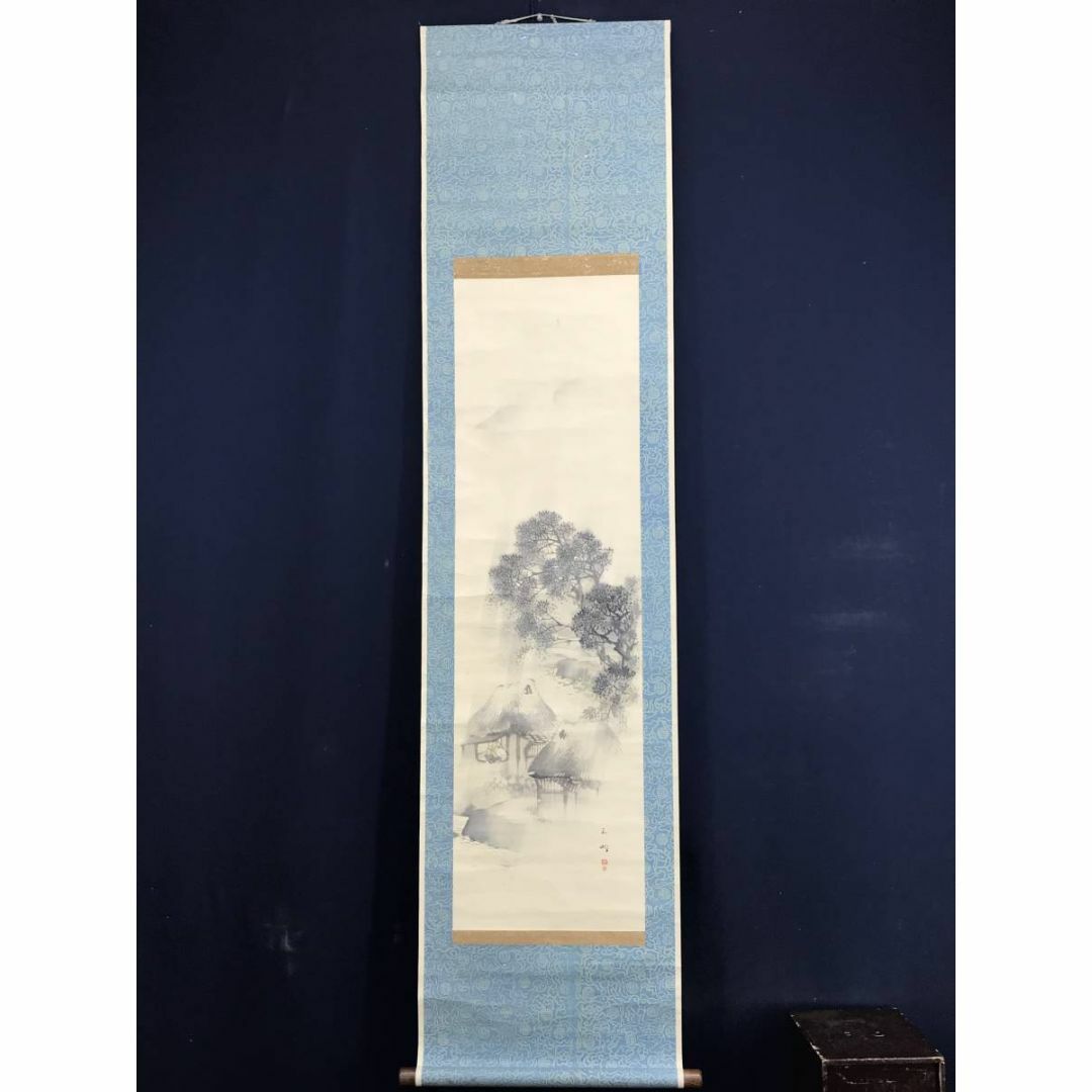 真作/長谷川玉峰/時雨田家図/山水図/5月掛け/掛軸☆宝船☆AE-420の通販