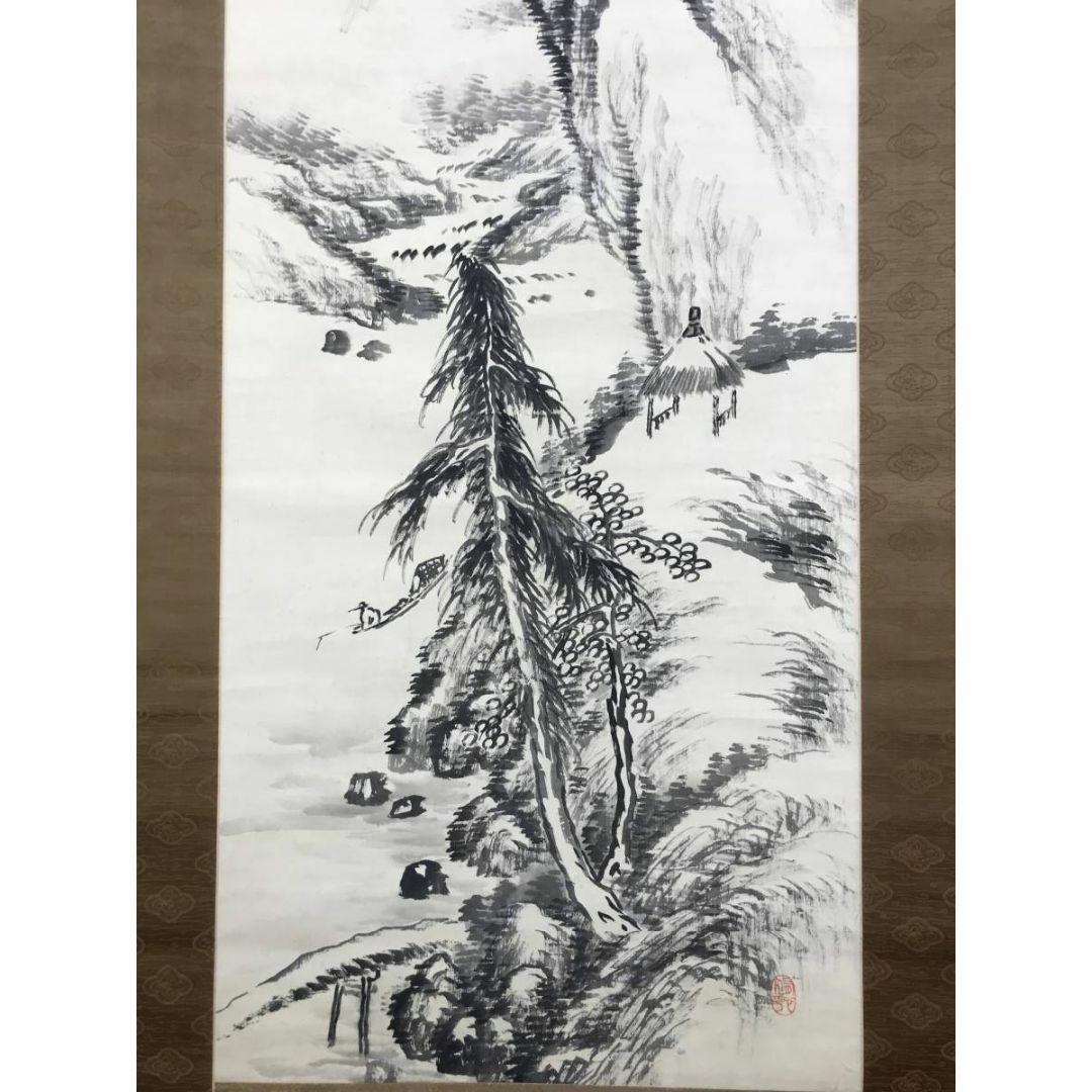 真作/水田竹圃/蘭石画賛/絹表装/布袋屋掛軸HD-491 真作⁄水田竹圃⁄蘭石