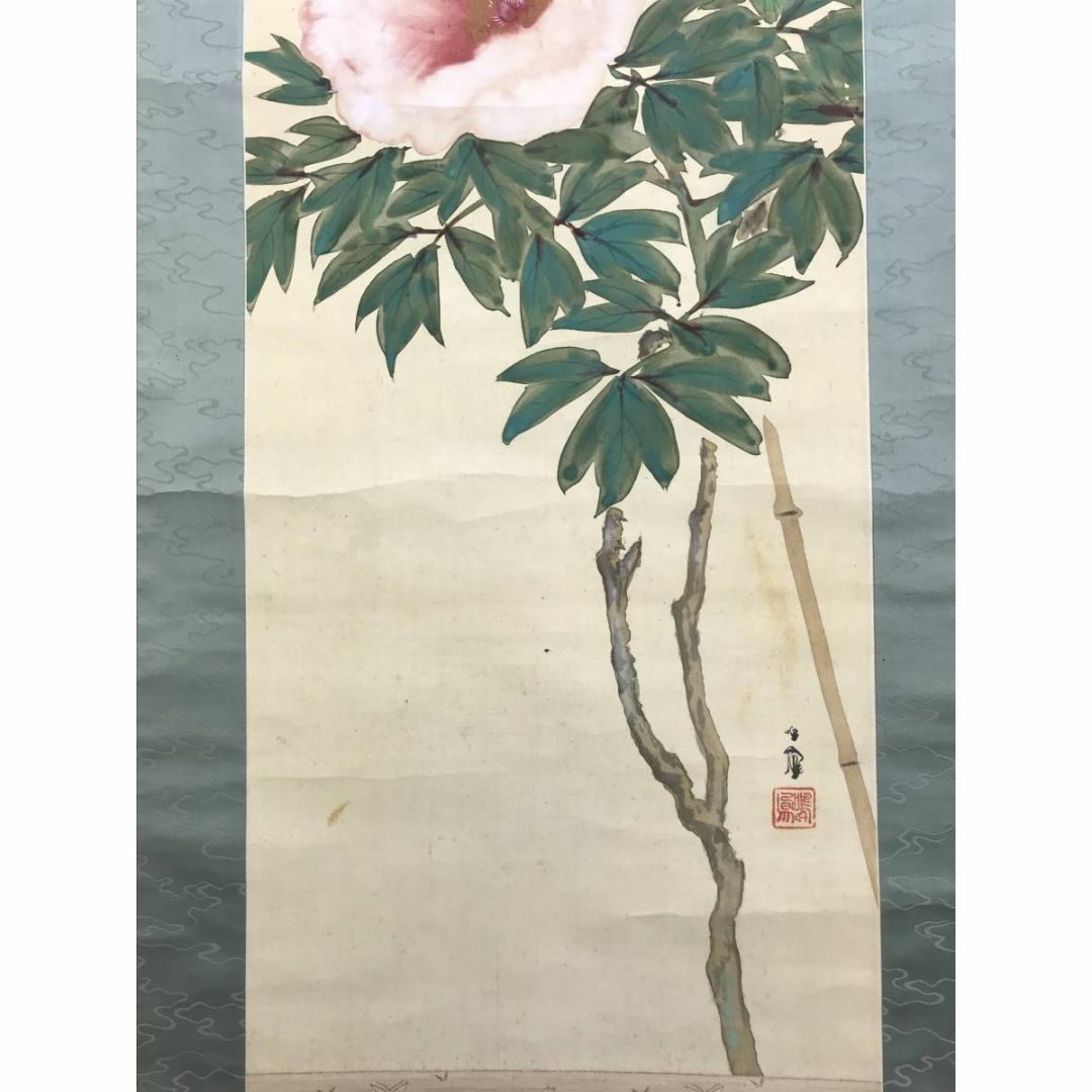 真作】竹内鳴鳳/牡丹に蜂図/ボタン図/花図/掛軸☆宝船☆AD-822の通販