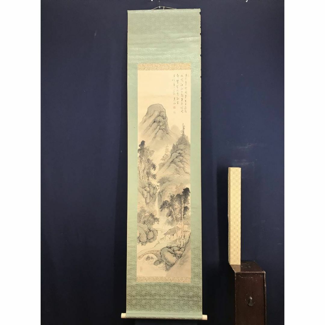 真作】秋皓/嵐峡山水図/掛軸/名家伝来/AA-872 真作】
