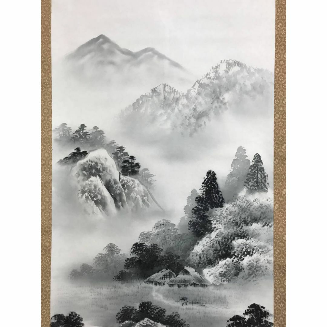 真作/夏目拓次/山水図/人物図/水墨山水図/掛軸☆宝船☆AE-298の通販 by