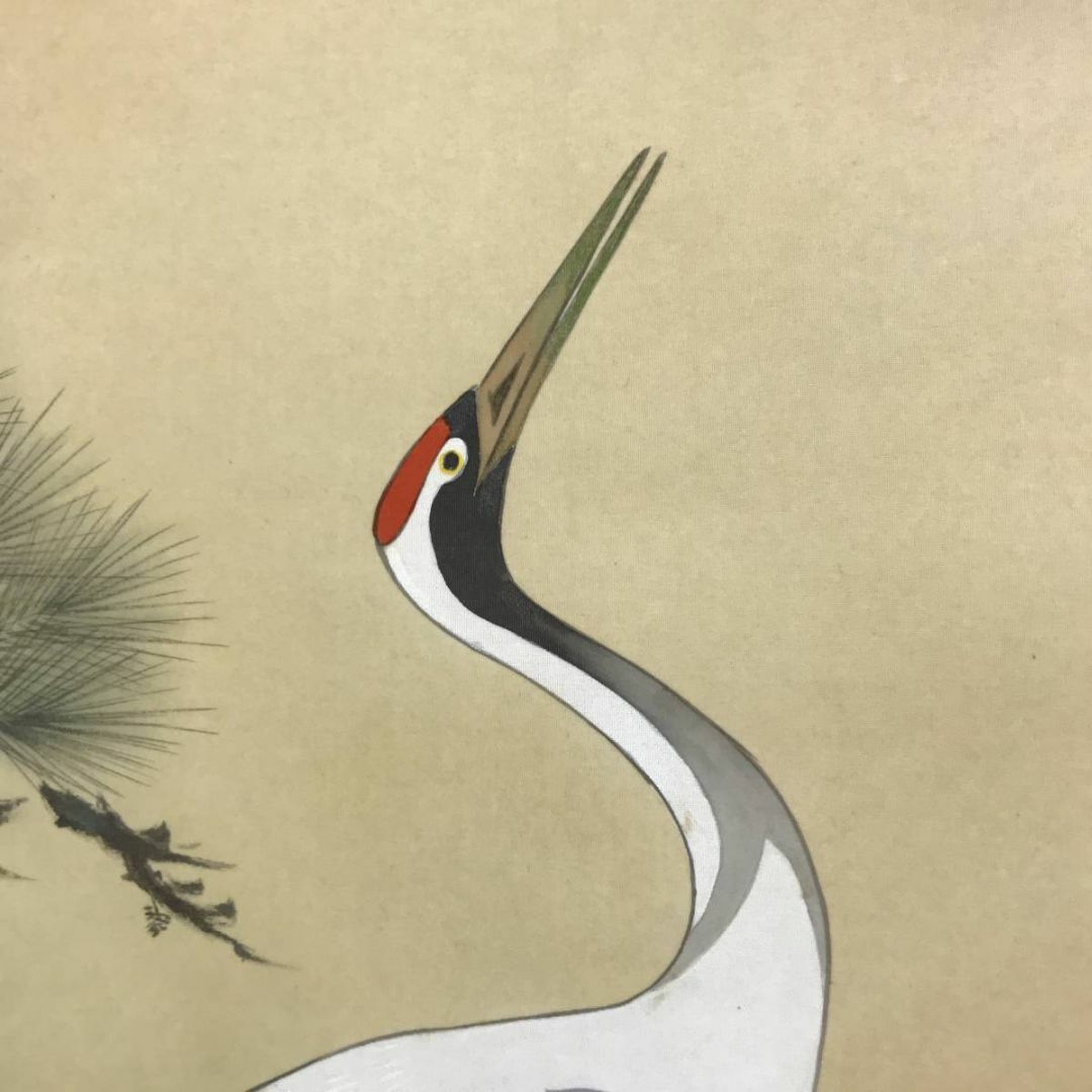 真作】小野守鳳/松上双鶴図/鶴図/松鶴図/掛軸☆宝船☆AD-476の通販 by