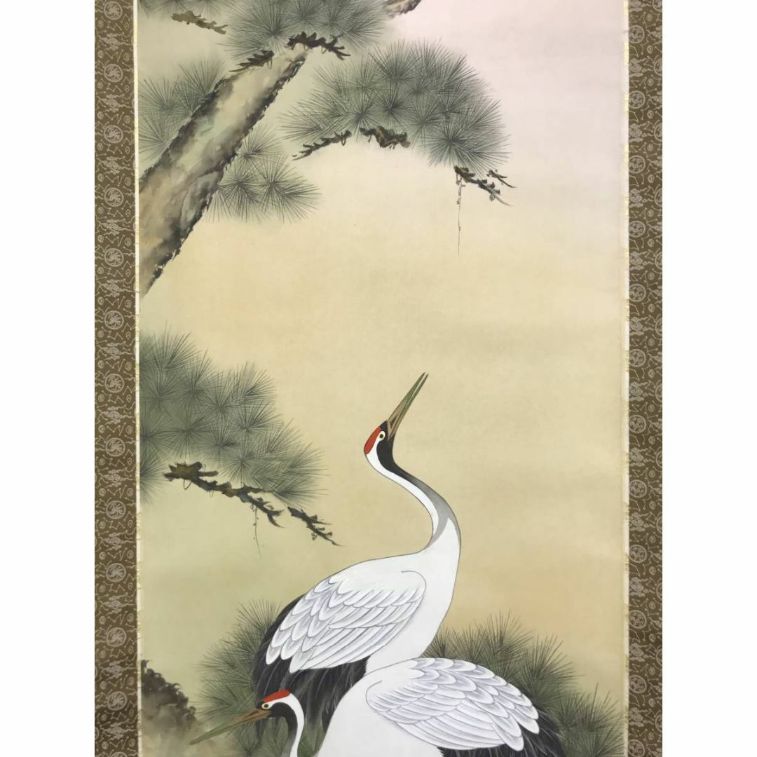 真作】小野守鳳/松上双鶴図/鶴図/松鶴図/掛軸☆宝船☆AD-476の通販 by