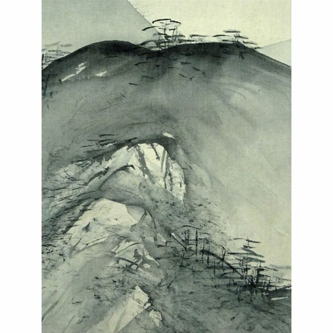 掛軸 水墨山水 共箱付き 稲川光風 狩野派直系 床掛け 絹本 風景画