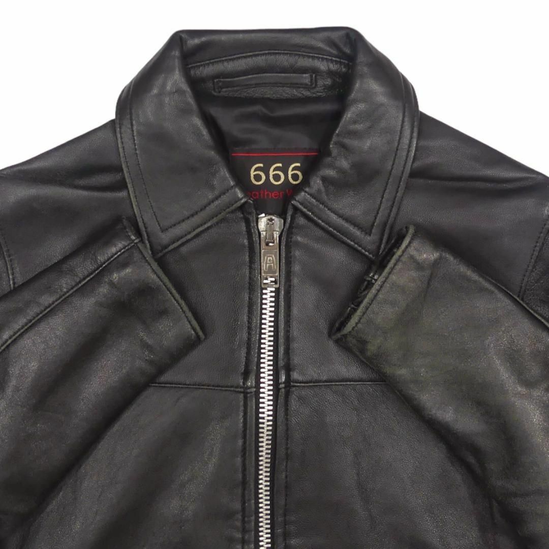 666 - 666 ライダース ジャケット 本革 シングル レザー 32 黒 HH9555