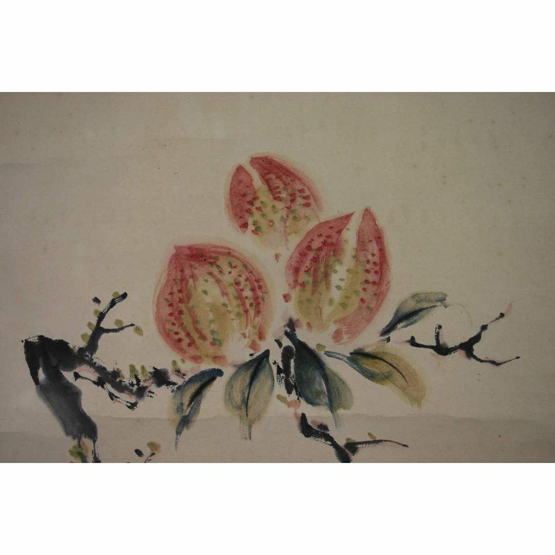 真作/英蘭（画）久子（賛）/仙桃画賛/掛軸☆宝船☆T-493の通販 by