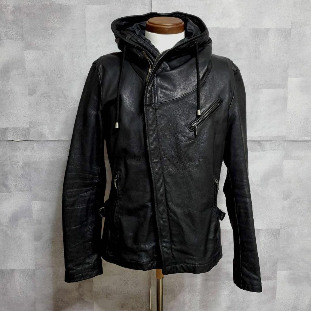 極美品 M キャサリンハムネット ラムレザー フーディー パーカー 黒