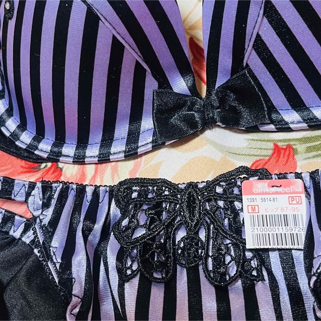 aimer feel - aimerfeel☆サテンストライプブラショーツ☆蝶ストーン