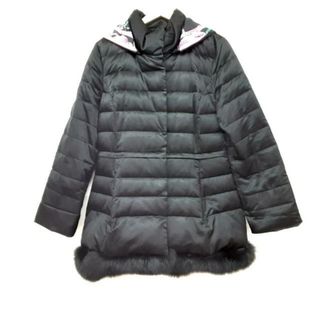 レオナール ダウンコート フード ロング ジップアップ ナイロン M 黒