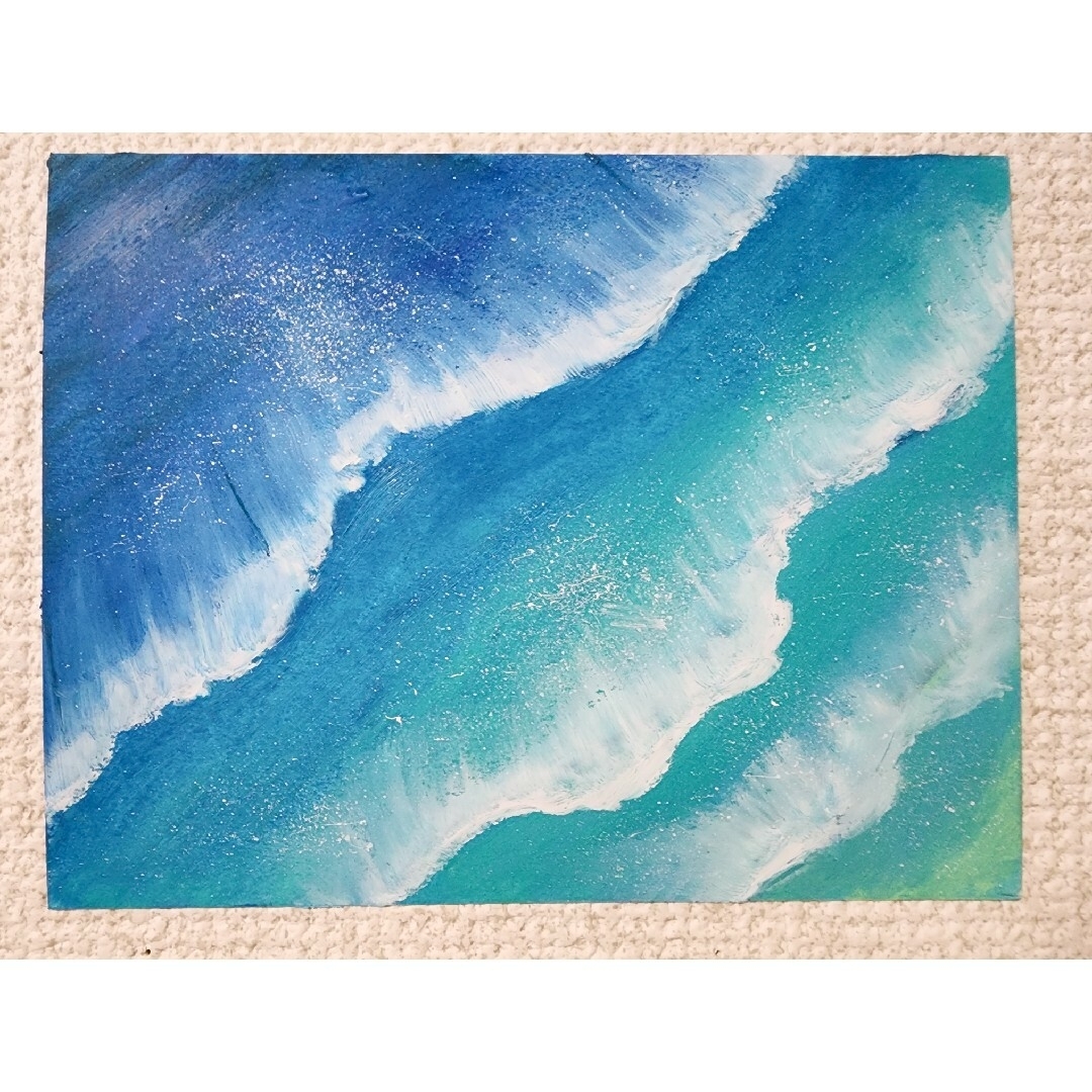 風景画 海の絵 パステル アート 絵画 夏 サーフィンの絵 サーフィン 波