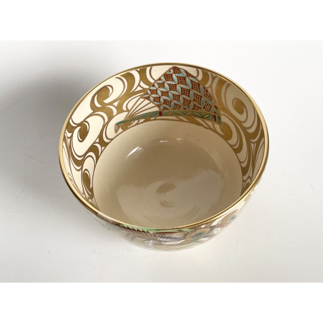 陶芸家 平安紫雲 色絵扇面流文 茶碗 松竹梅 金彩 共箱 京焼の通販 by