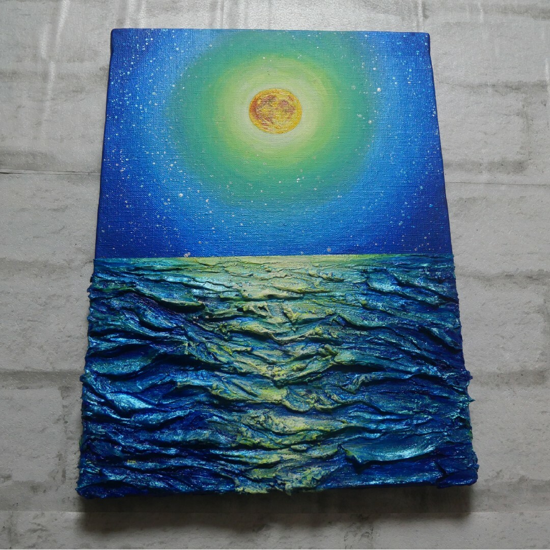 油絵 油彩 油彩画 絵 絵画【満月の海 】F4号の通販 by アートHR｜ラクマ
