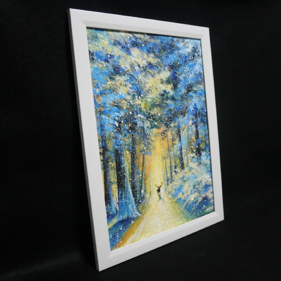 油絵 油彩 油彩画 絵 絵画 【雪景色の中で雪に立つ雄鹿】の通販 by