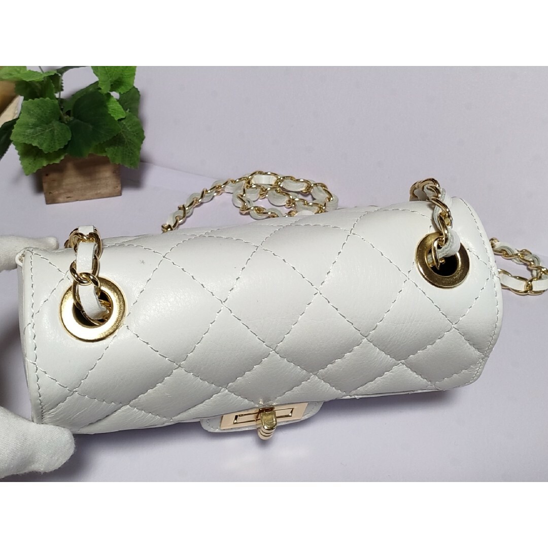 キルティング ホワイト チェーンバッグ ショルダー 本革 イタリアン
