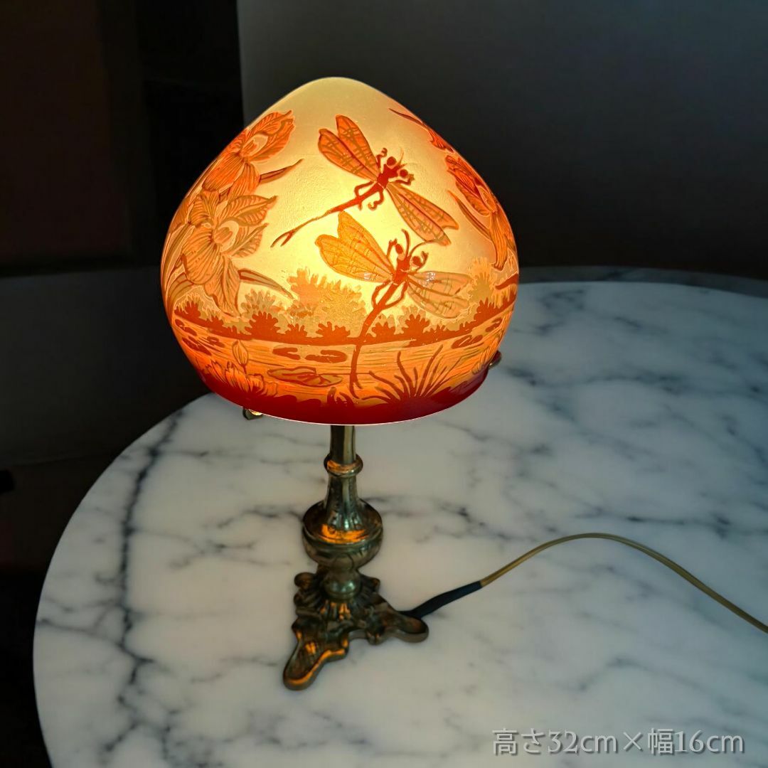 証明書】エミールガレ 一灯ランプ 鷹紋 カメオ彫り 被せガラス 高さ