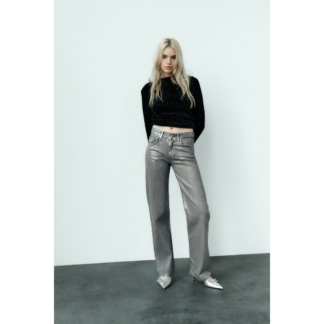 ZARA - ZARA WIDE-LEG MID-RISE フォイルディテール デニムパンツの