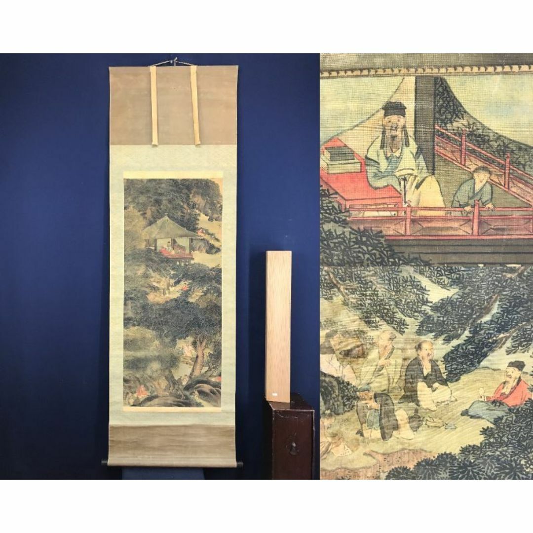 真作/谷文晁/蘭亭曲水図/山水人物図/山水図/掛軸☆宝船☆AH-548の通販