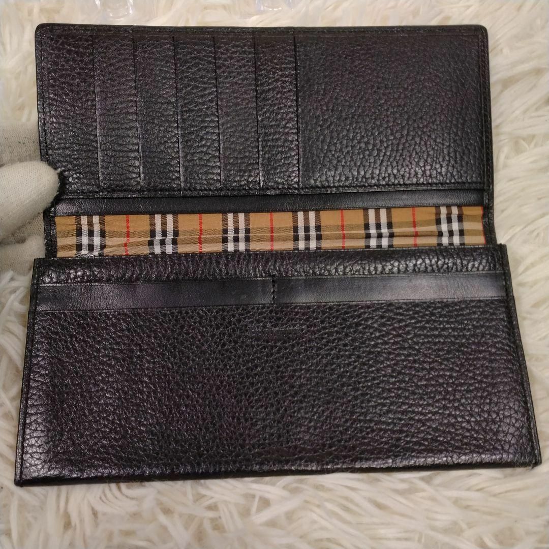バーバリー ノバチェック シボ革 シュリンクレザー 長財布 ブラック