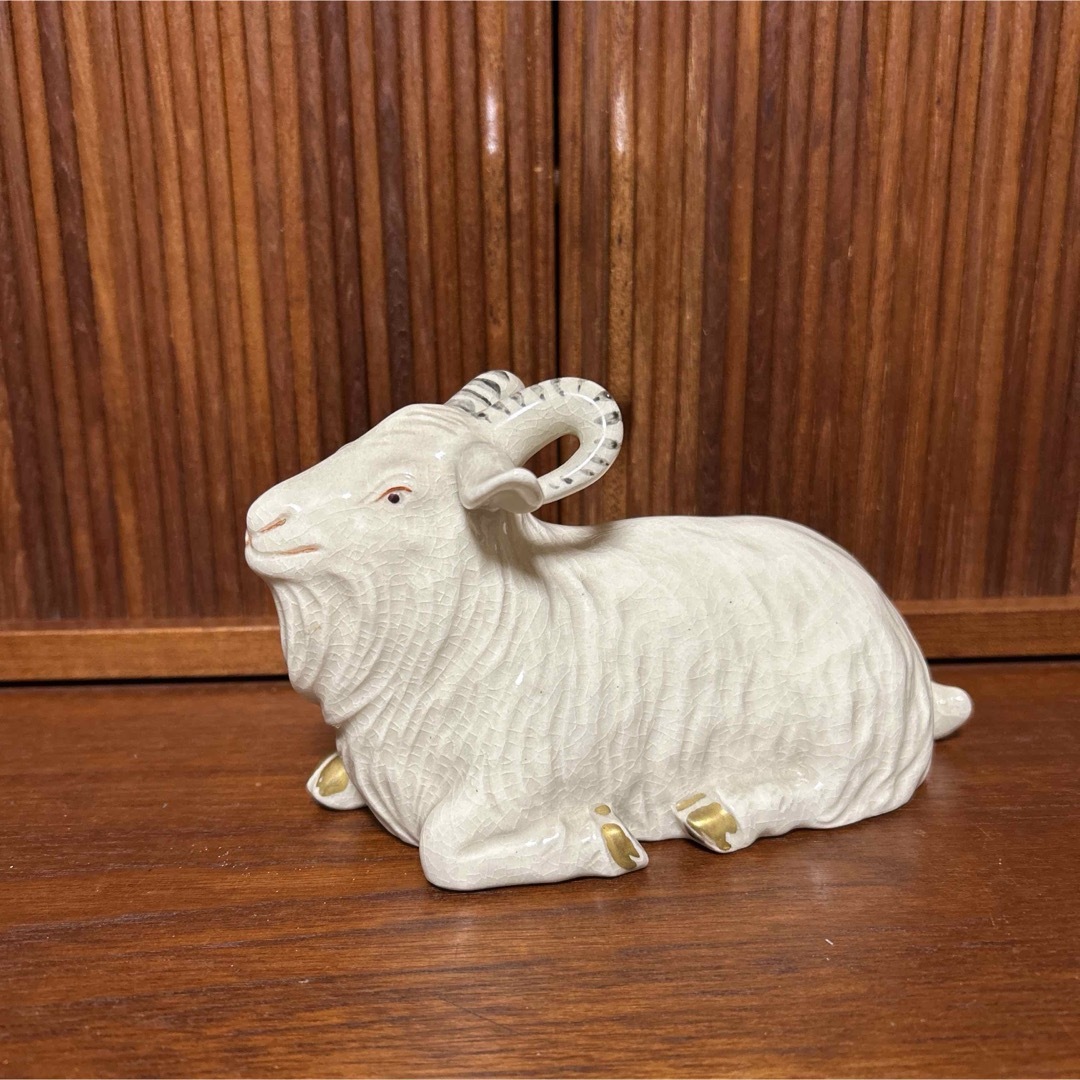 陶器製 羊 置物 干支 未 縁起物 蚤の市 レトロ オブジェ sheepの通販