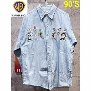 90'S ルーニーテューンズ 刺繍 シャンブレーシャツ XS ワーナー WARNER