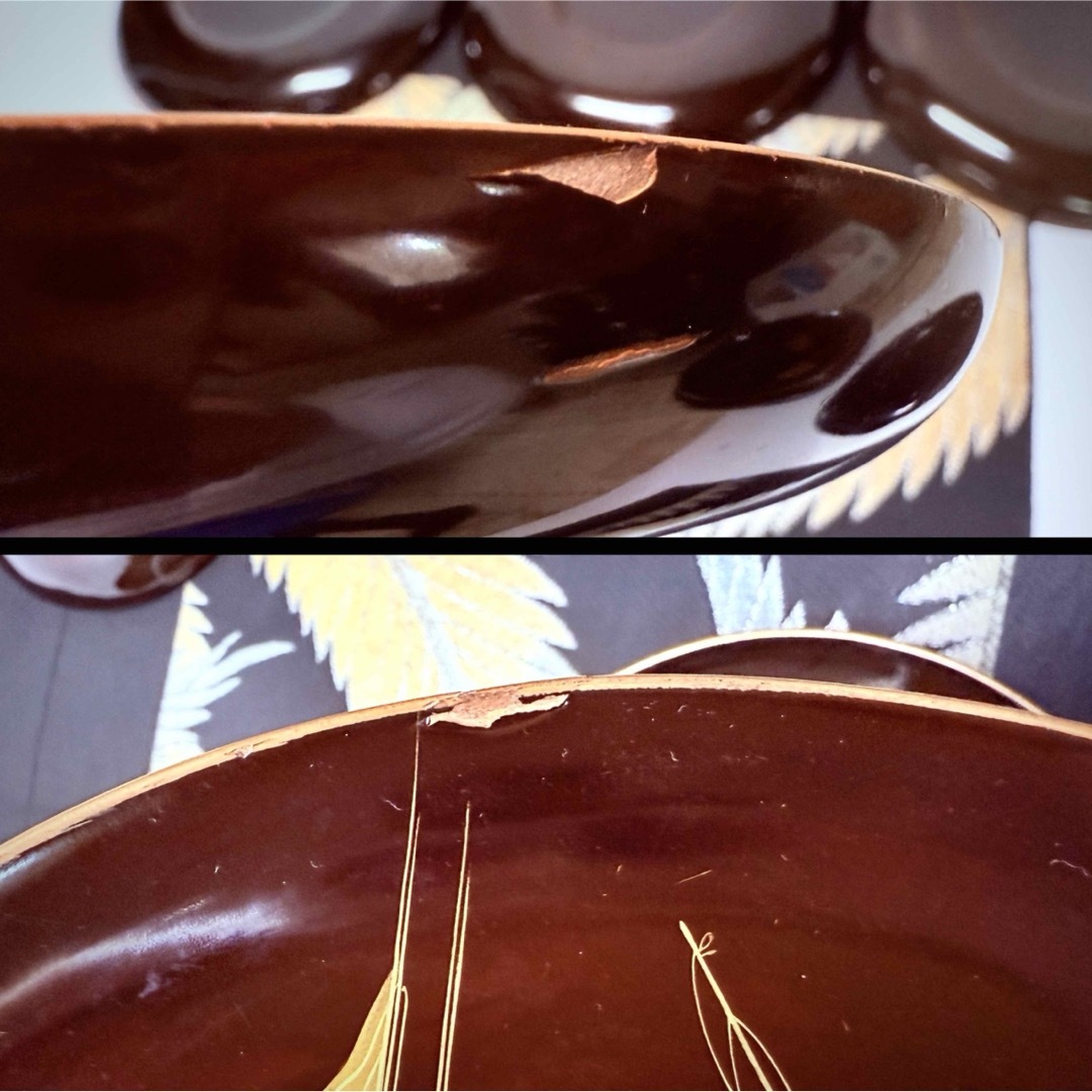 漆器輪島塗 金蒔絵金彩 沈金木製 中皿 10客 時代物