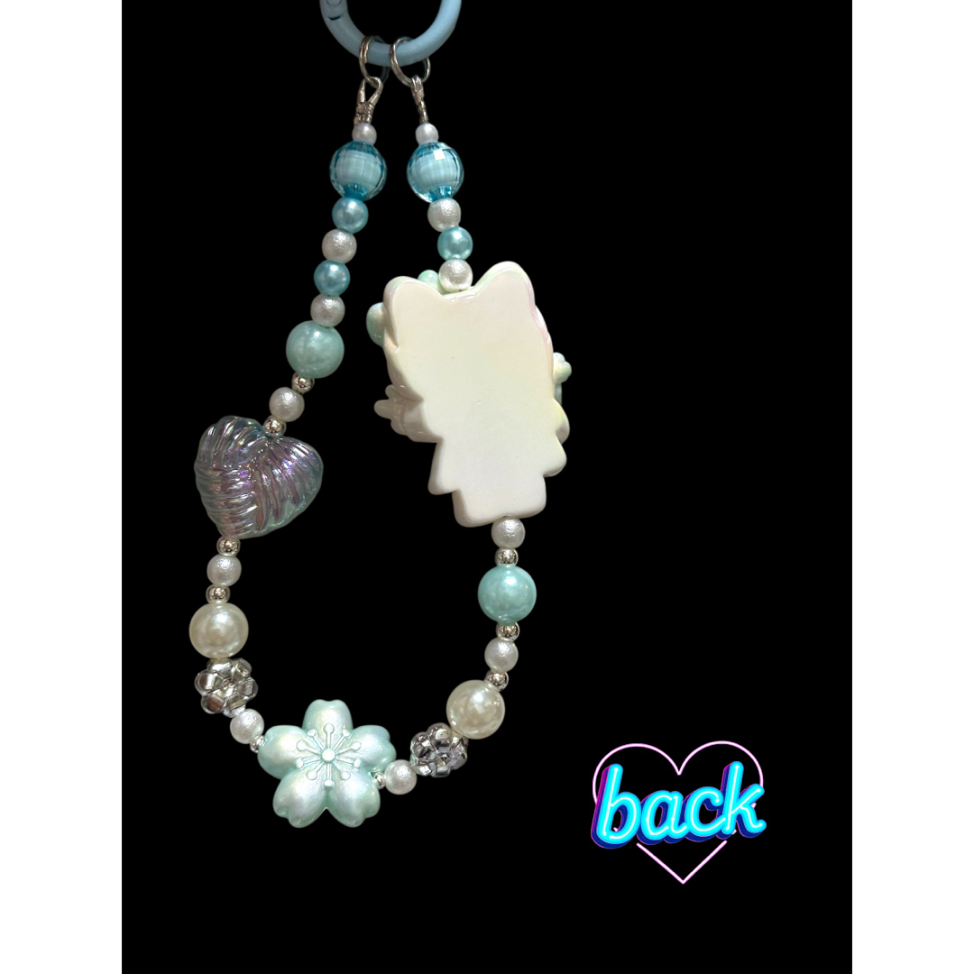 ハローキティ - smile ピース キティちゃん 水色 桜 ビーズストラップ