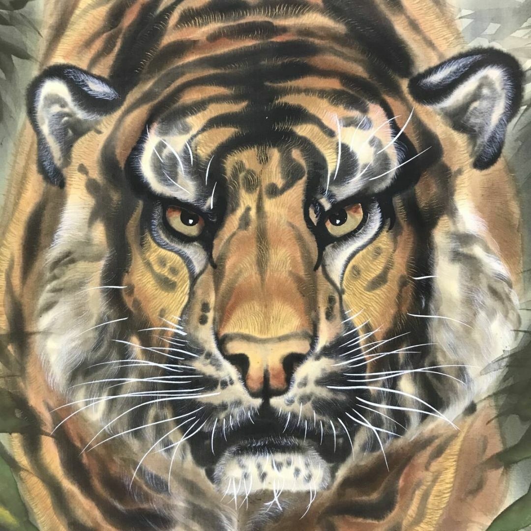 真作/鐵僊/雪中猛虎図/猛虎図/布袋屋掛軸A-237 真作/鐵僊/雪中猛虎図