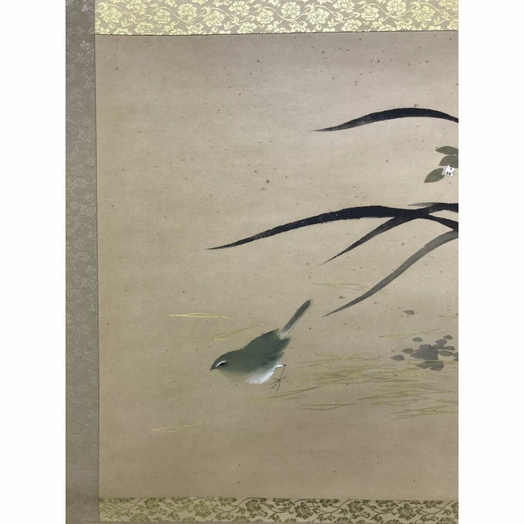 複製/横山大観/蘭に鶯図/春/横物/花鳥図/工芸品/掛軸☆宝船☆AJ-718の