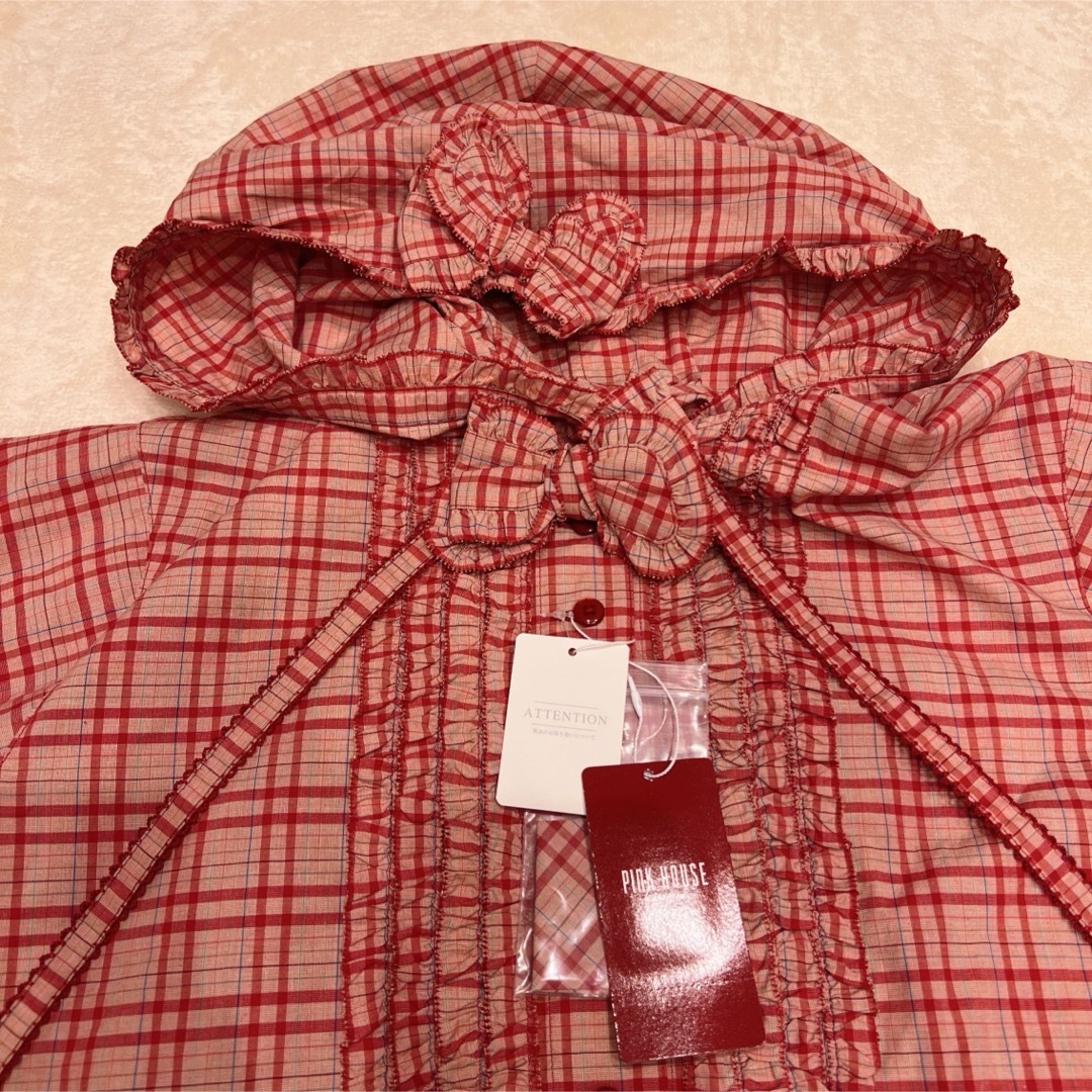 ピンクハウス ギンガムチェック赤系 フリルいっぱい フード付き