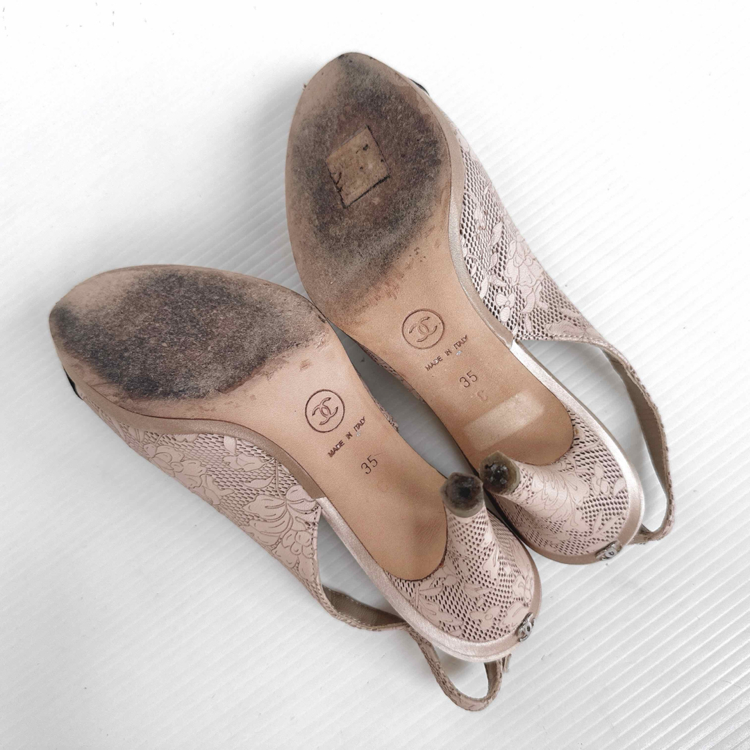 CHANEL - CHANEL シャネル レース 花柄 バイカラー スリングバック